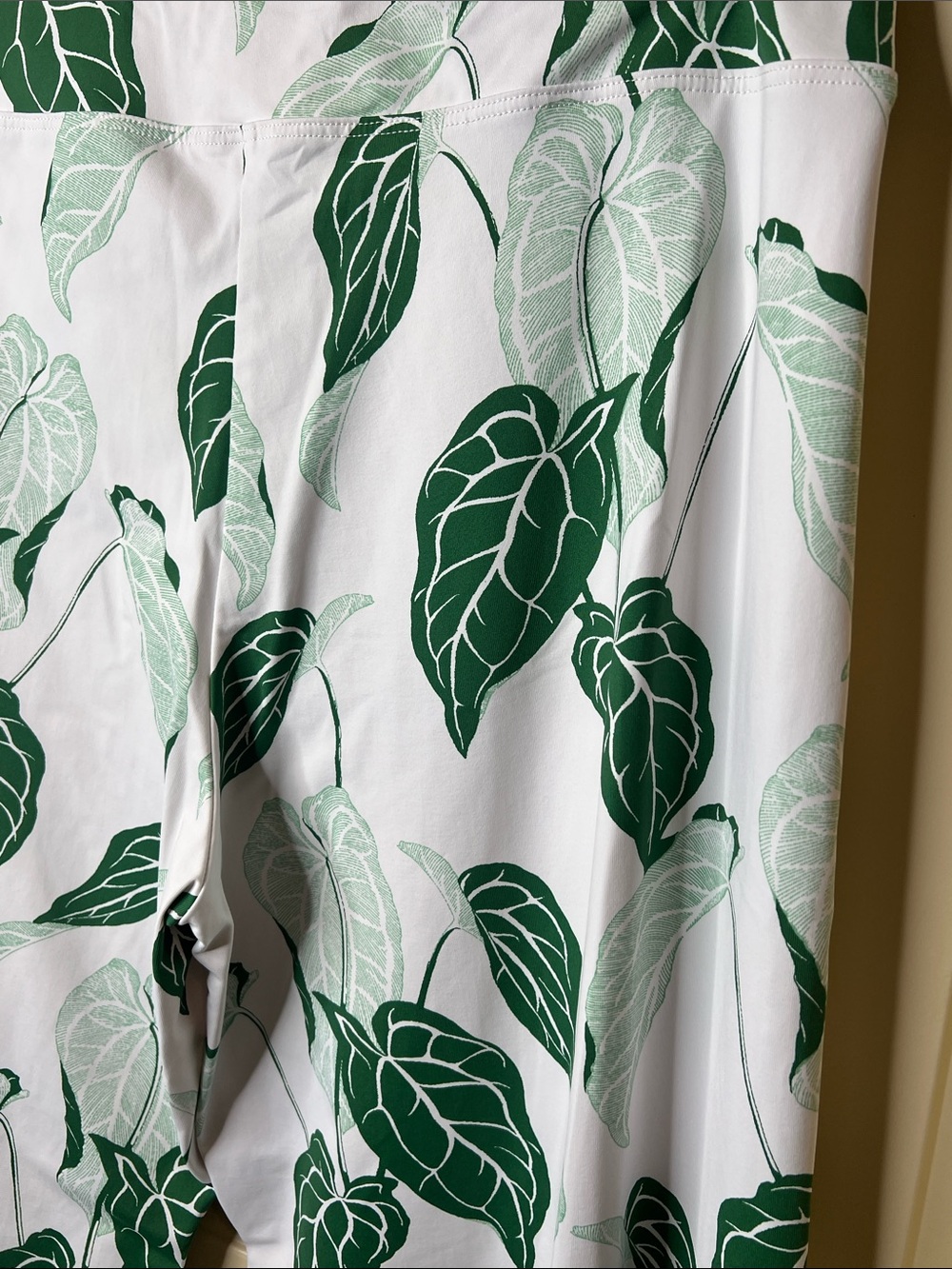 Persifor Tropical Leaf Wide Leg Pants Pull On Pants-Green/White - Picture 4 of 5